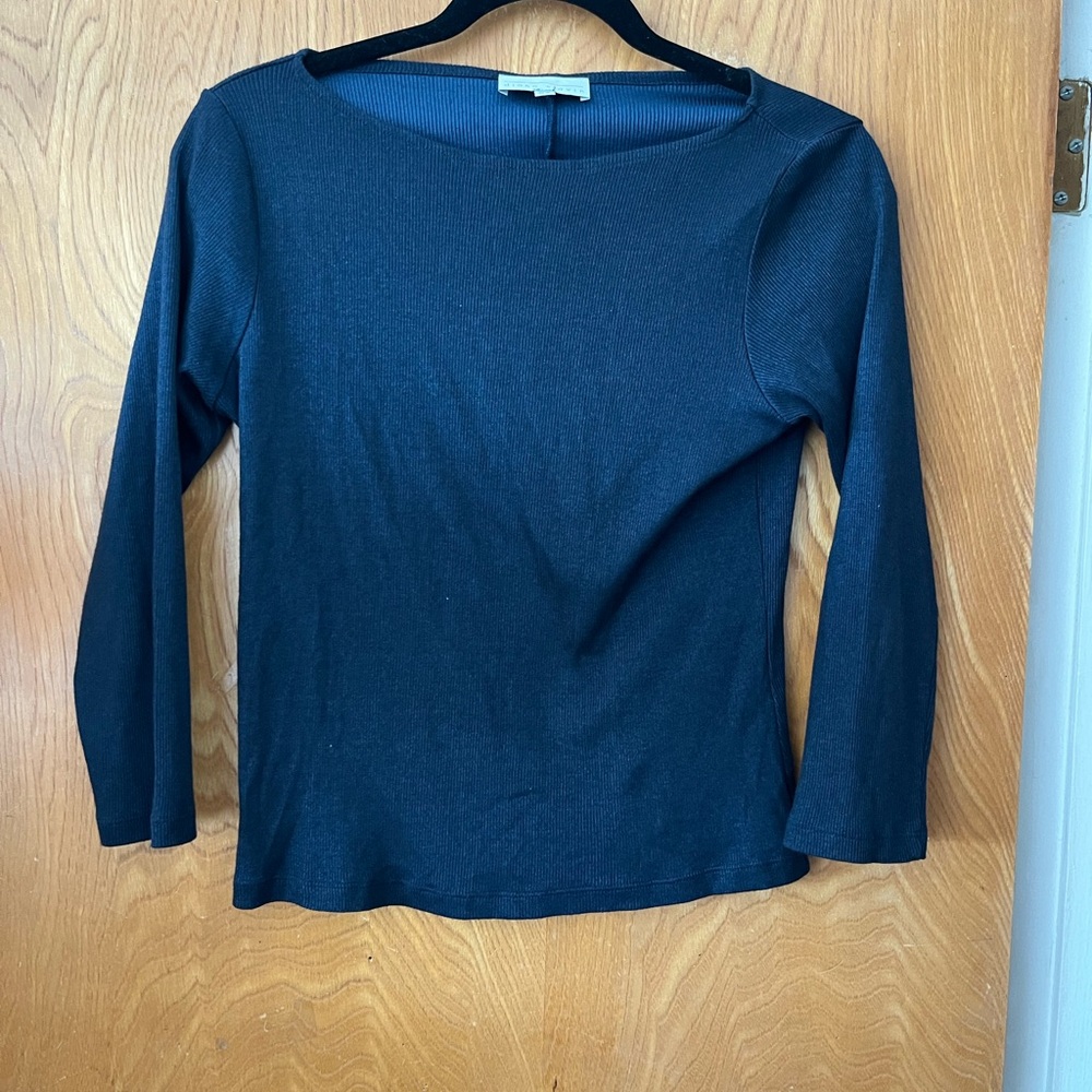 Diana Slavin boat neck Blue Fitted 3/4 Sleeve Top XS
